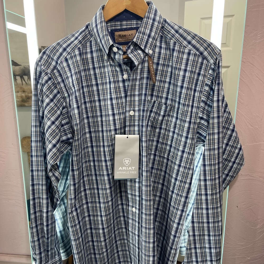 Ariat Blue and White Plaid Button-Down Shirt